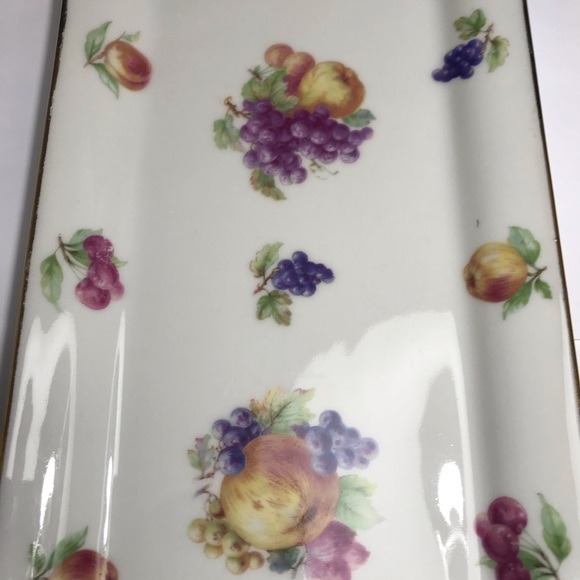 Lourlioux Le Faune Porcelain Serving Dish Long Rectangle Fruits Golden Trim - Picture 16 of 16